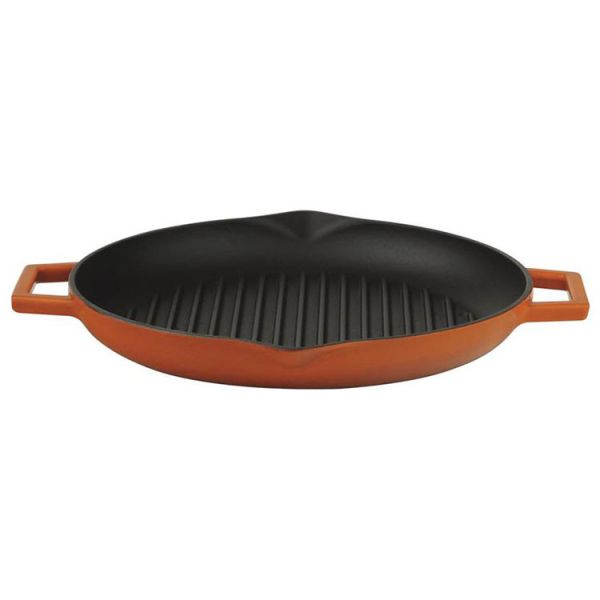 Valurautainen pyöreä grillipannu. Kaksoiskahva, halk. Ø 30 cm